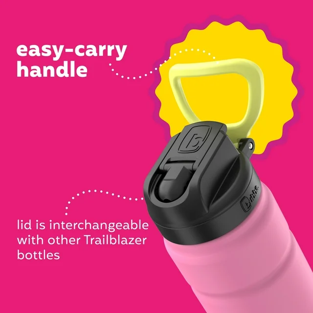 bubba trailblazer stainless steel water bottle, straw lid rubberized pink, 24 fl oz.