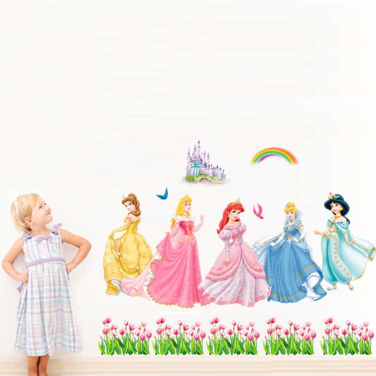 3d princess pattern removable wall stickers for home decoration size 90cm x 60cm