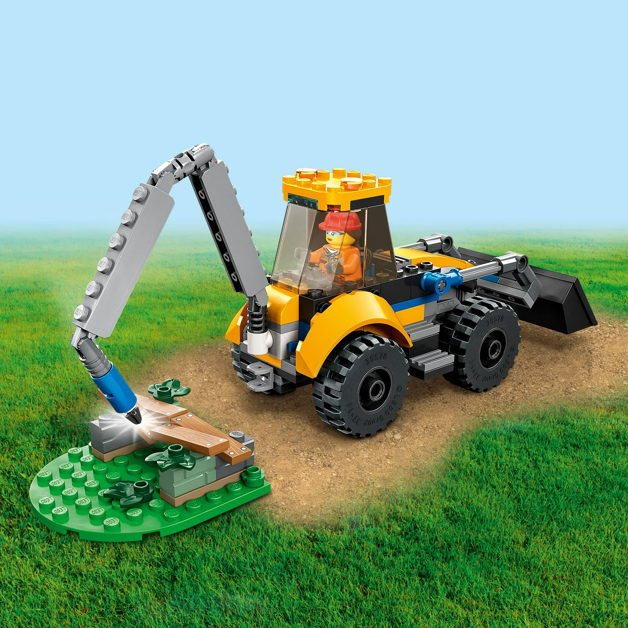 lego city construction digger 60385 building toy excavator model featuring tools and minifigures, vehicle building set for fun creative play, birthday gift idea for boys, girls, and kids ages 5+