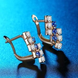 earring for women 1 pair of 18 k gold irregular geometrical sterling silver crystal stud 21*9 mm (blue)