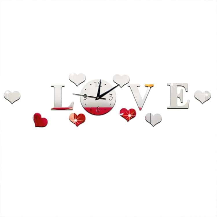 creative love clock acrylic mirror diy wall sticker (silver)