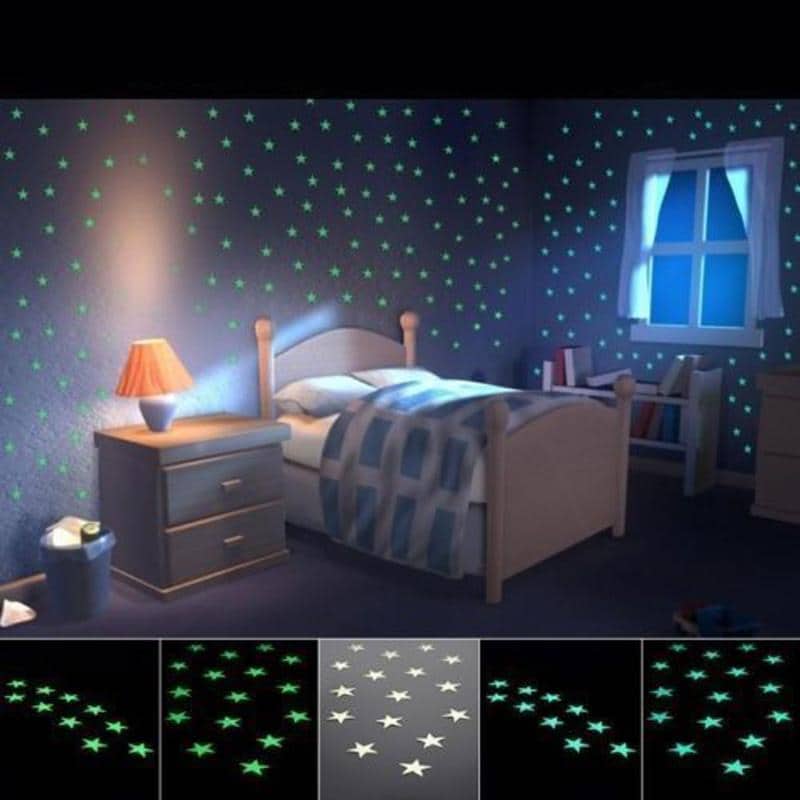 100pcs 3cm 3d luminous star wall sticker fluorescent kids bedroom ceiling home dark star wall stickers festivel decor color blue