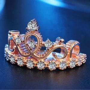 princess queen crown shaped rose gold plated zircon ring