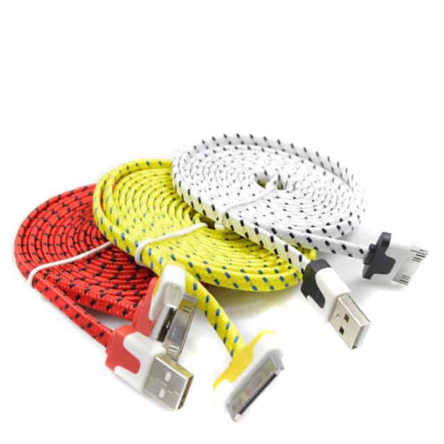 woven style 30 pin to usb data / charging cable 2m (orange)