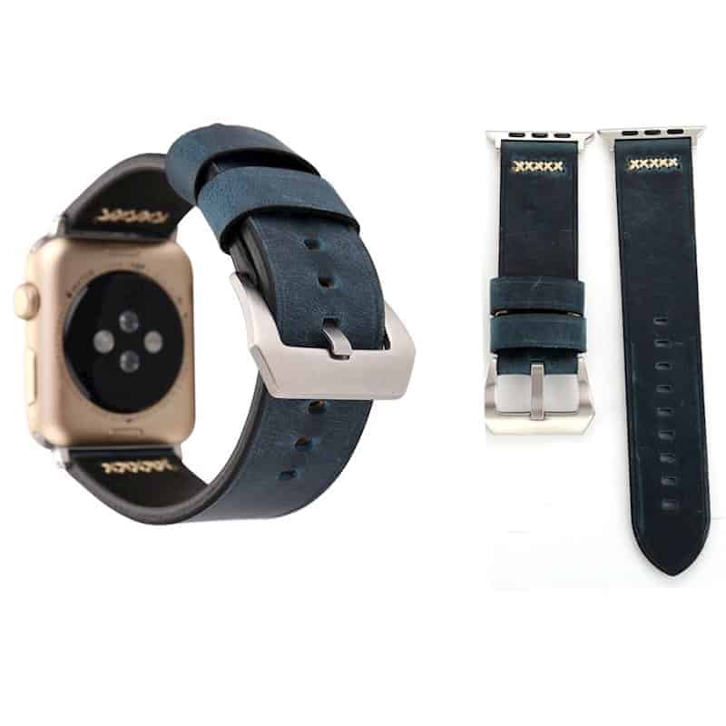 apple watch band genuine leather blue for apple watch 38mm 40mm 41mm or 42 44 45mm replacement strap for series 7 6 5 4 3 2 1