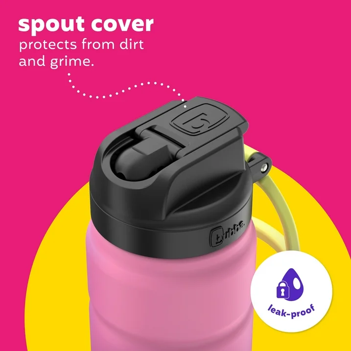 bubba trailblazer stainless steel water bottle, straw lid rubberized pink, 24 fl oz.