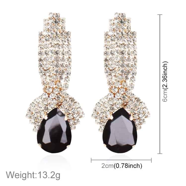 ladies vintage luxury diamond shape drop long earrings 1 pair (black)