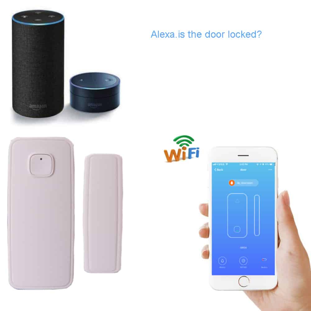 home door/window detector wifi app notification alerts battery operated home security sensor work with alexa echo google home