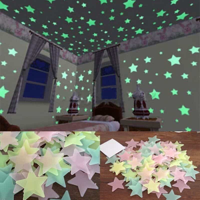 100pcs 3cm 3d luminous star wall sticker fluorescent kids bedroom ceiling home dark star wall stickers festivel decor color pink