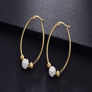 women wedding fashion jewelry crystal inlaid beaded titanium steel hoop earrings (gold)