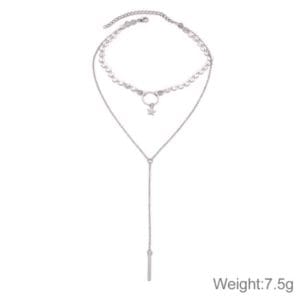 handmade sequins star tassels circle clavicle chain long pendant double layer chain (silver)