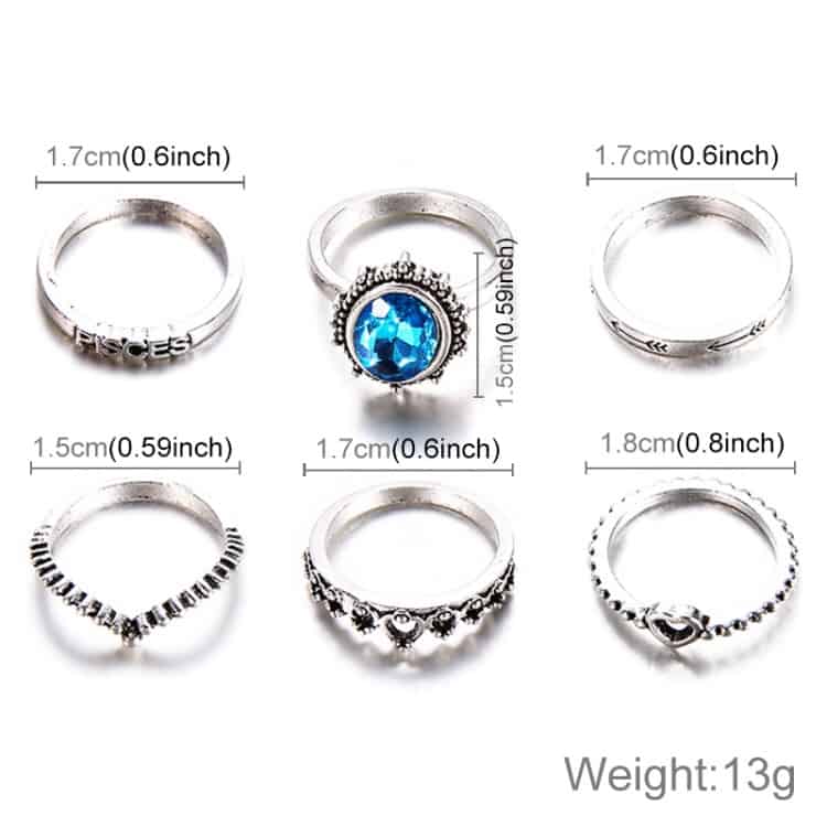 simple fashion sapphire letter crown heart shaped ring set