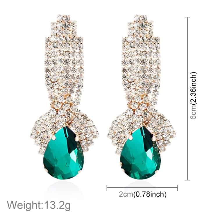 ladies vintage luxury diamond shape drop long earrings 1 pair (green)