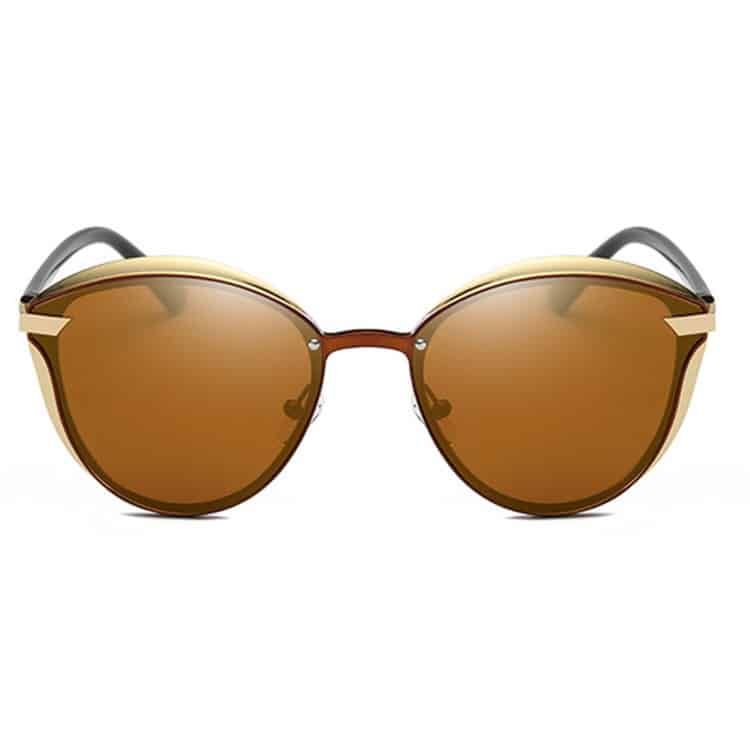 women fashion retro round metal frame uv400 polarized sunglasses (brown)