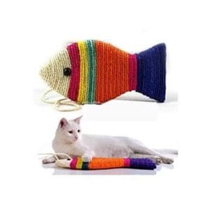 attractive sisal fibre fish shaped toy with strap for cat pet