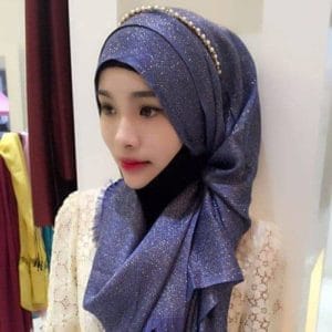 hijab scarf fashion gold silk cotton female long scarf folk style (light purple)