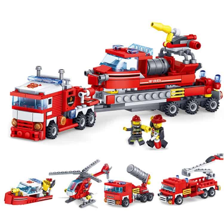 4 in 1 sets fire fighting car helicopter boat building blocks compatible city firefighter educational construction bricks toys