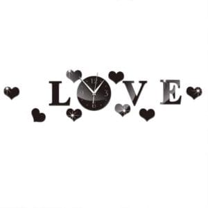 creative love clock acrylic mirror diy wall sticker (black)