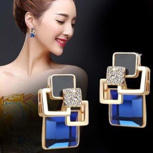 stylish square crystal earrings with studded earrings(e109champagne)