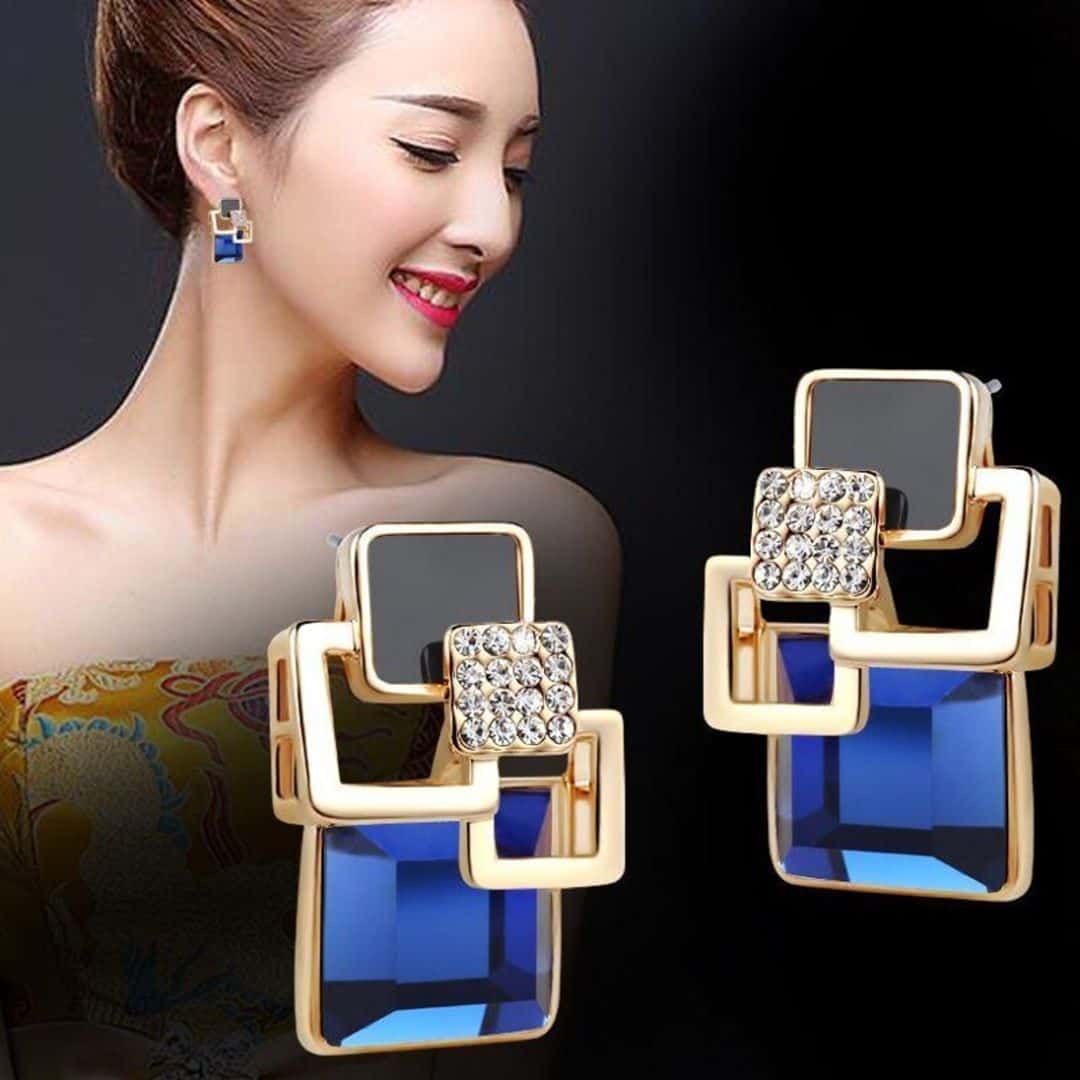 stylish square crystal earrings with studded earrings(e109champagne)