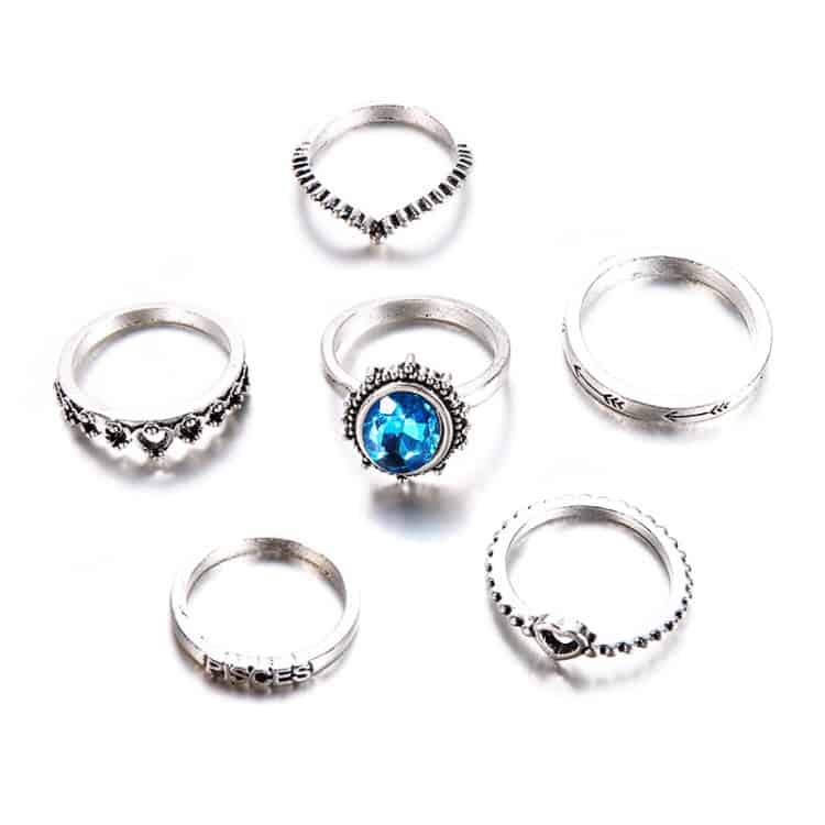 simple fashion sapphire letter crown heart shaped ring set