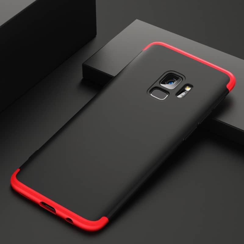 pc protective case back cover for galaxy s9+ three stage splicing 360 degree full coverage from gkk (black+red)