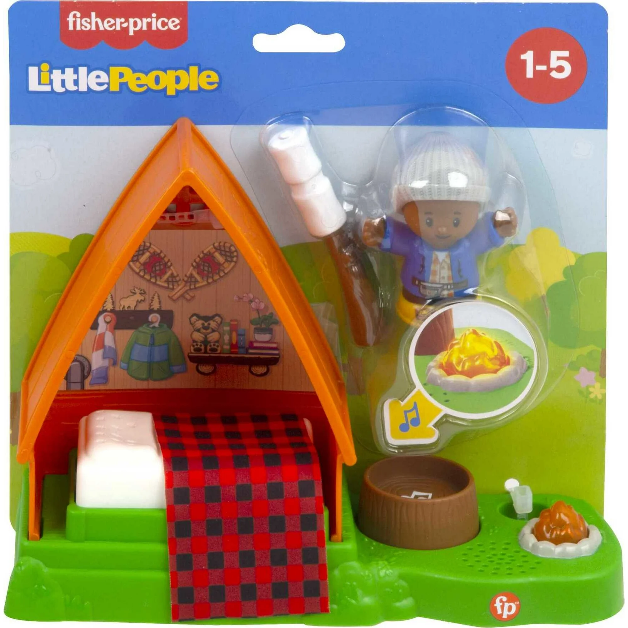 fisher price little people cabin playset with camp fire light and sounds, 3 pieces, toddler toy