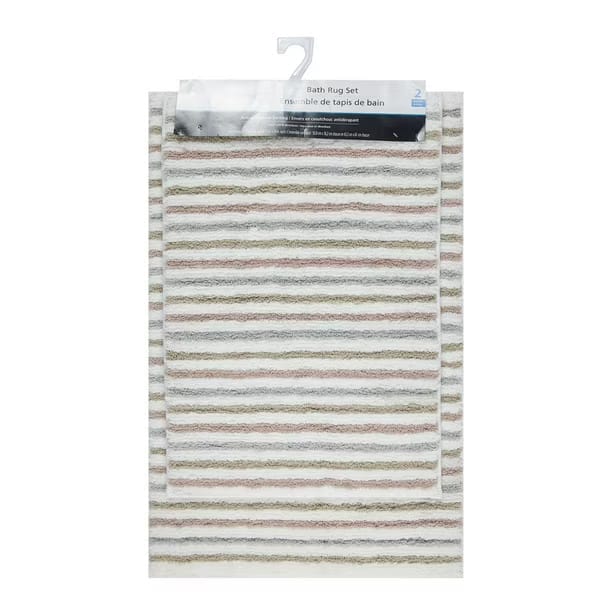 mainstays coral multi color stripe tufted 2 piece bath rug set