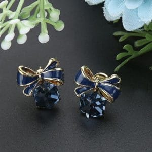 bow knot cubic crystal earrings rhinestone stud earrings for women(blue)