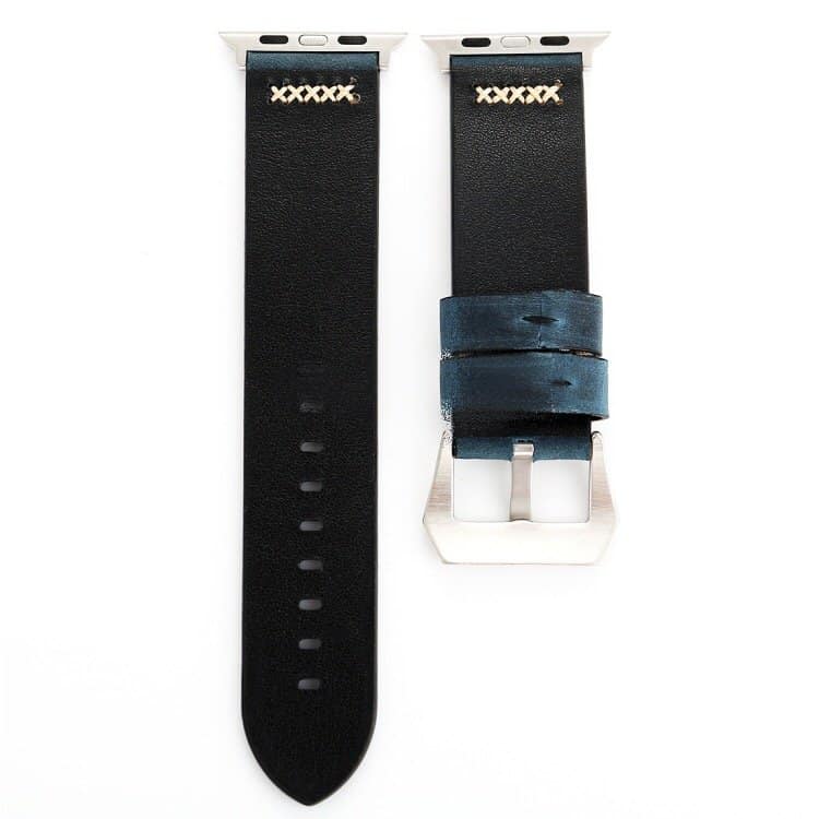 apple watch band genuine leather blue for apple watch 38mm 40mm 41mm or 42 44 45mm replacement strap for series 7 6 5 4 3 2 1