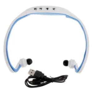 sport mp3 wma music player tf/ micro sd card slot wireless headset headphone earphone (white + blue)