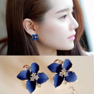 women camellia of design bohemian earrings(blue with colorful crystal)