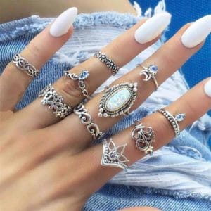 12 pcs vintage knuckle rings for women boho geometric flower crystal ring set