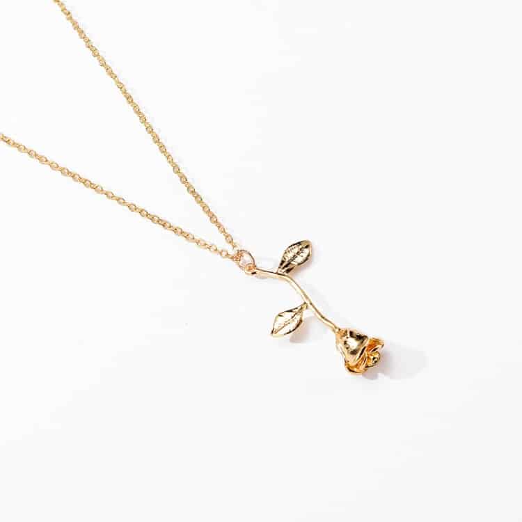 valentines day gift rose flower pendant jewelry chain necklace (gold)