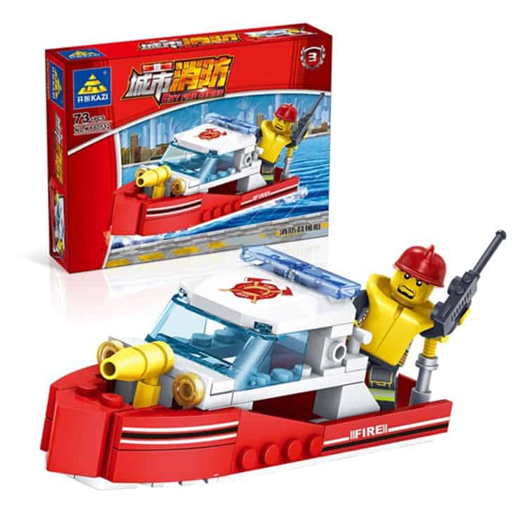 4 in 1 sets fire fighting car helicopter boat building blocks compatible city firefighter educational construction bricks toys