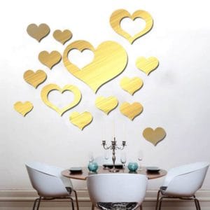 love shape mirror art decor wall stickers living room decoration wall decoration sets (gold)