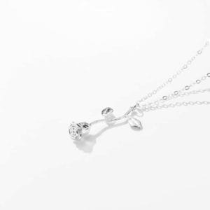 valentines day gift rose flower pendant jewelry chain necklace (silver)