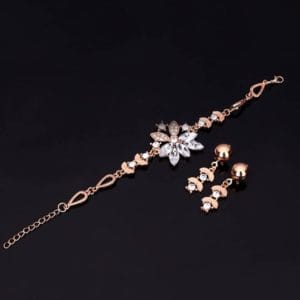 fashion diamond shape leaves flowers bracelets earrings jewelry 2 pcs set for women (white)