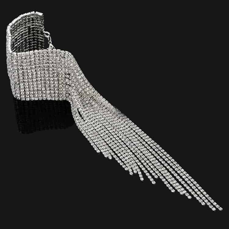 Luxury Fashion Multi-row Shining Diamond Tassel Nightclub Stage Performance Bracelet Jewelry (Platinum)