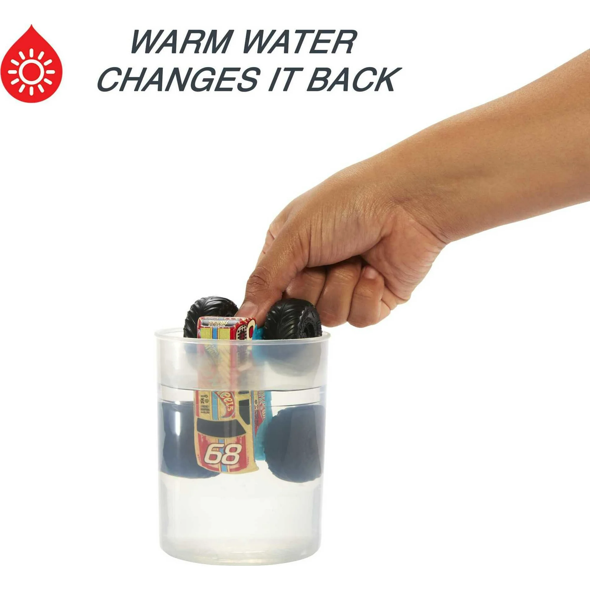 hot wheels monster trucks color reveal truck, 1:64 scale color shifting toy truck with cup, lid & crushed car water blaster