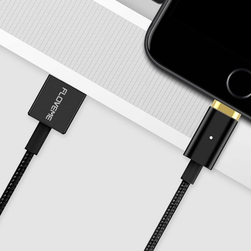 floveme 3 in 1 2.4a 1m nylon weave style 8 pin + micro usb + type c magnetic data sync charging cable (rose gold)
