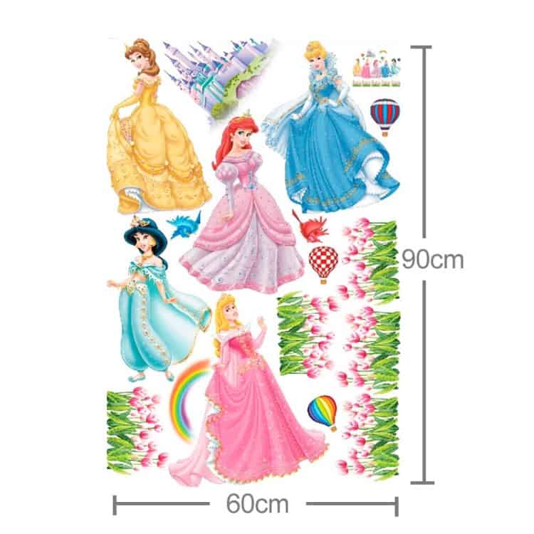 3d princess pattern removable wall stickers for home decoration size 90cm x 60cm