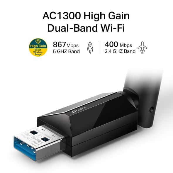 tp link ac1300 high gain wireless dual band usb adapter archer t3u plusĀ