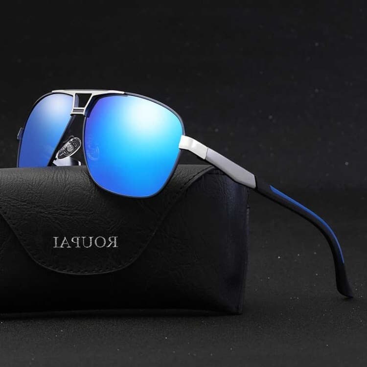 men fashion uv400 aluminium magnesium alloy frame polarized sunglasses (silver + blue)