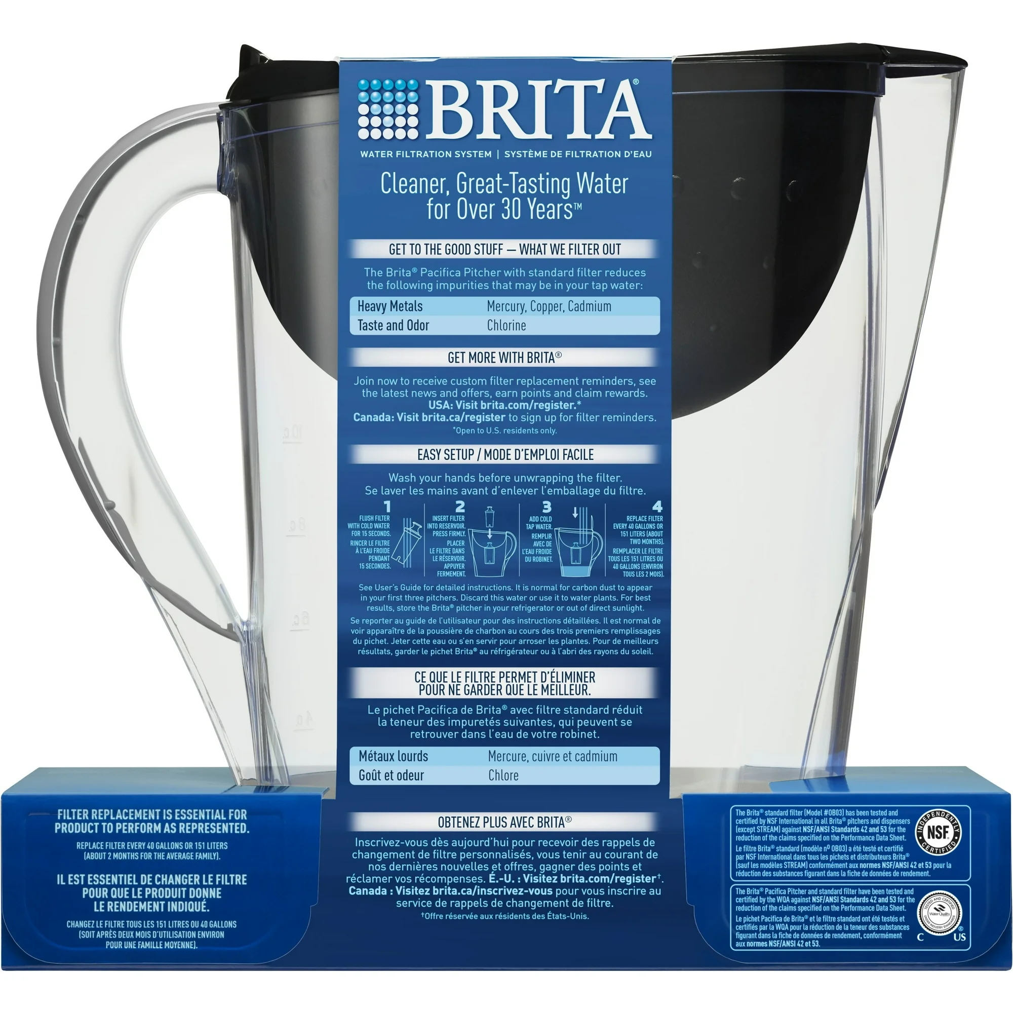 brita pacifica plastic 10 cup black water filter pitcher