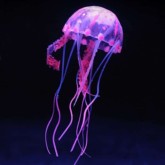 aquarium articles decoration silicone simulation fluorescent sucker jellyfish, size: 10*23cm (blue)