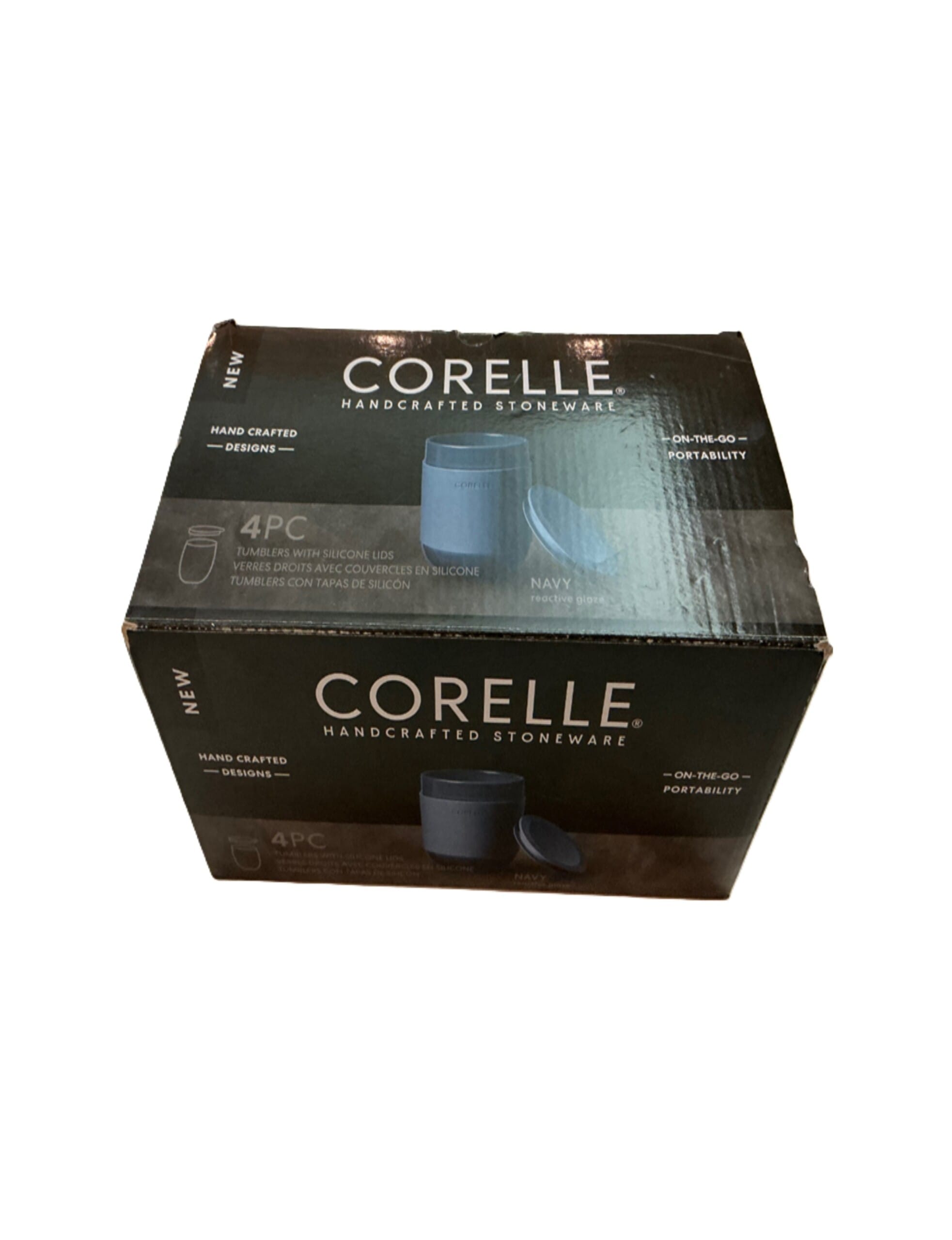 corelle® stoneware 13.5oz tumblers with silicone lids, 4 piece set