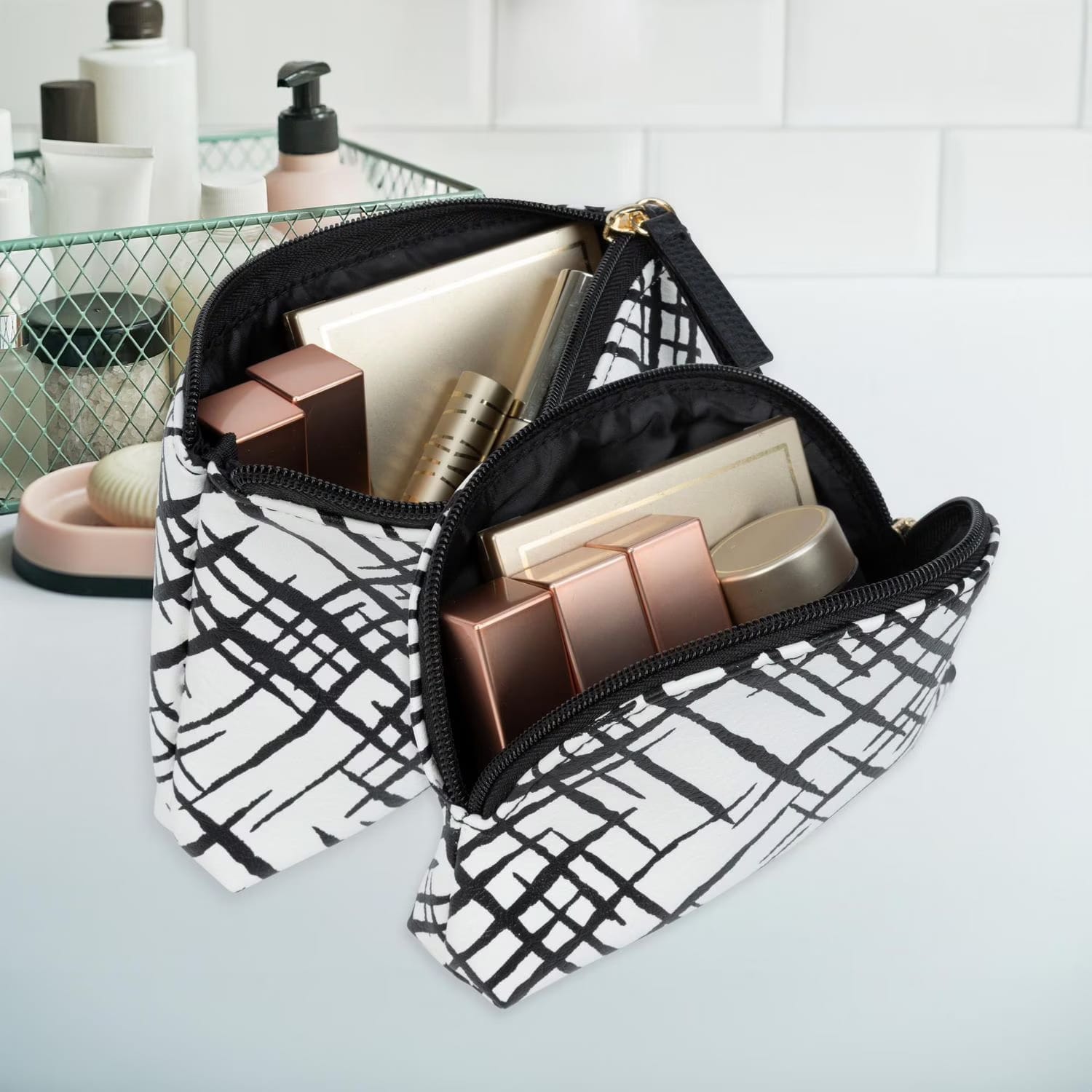 equate beauty cosmetic bag crosshatch 3pc set trendy organizer