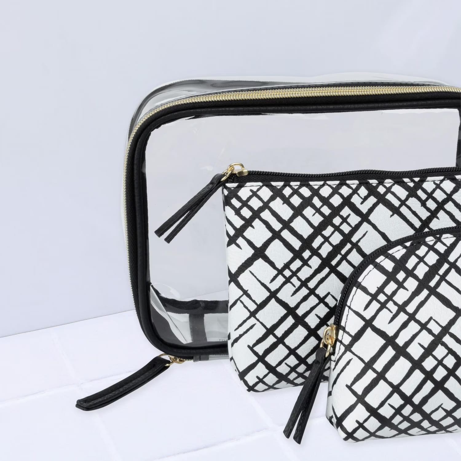 equate beauty cosmetic bag crosshatch 3pc set trendy organizer