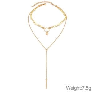handmade sequins star tassels circle clavicle chain long pendant double layer chain (gold)